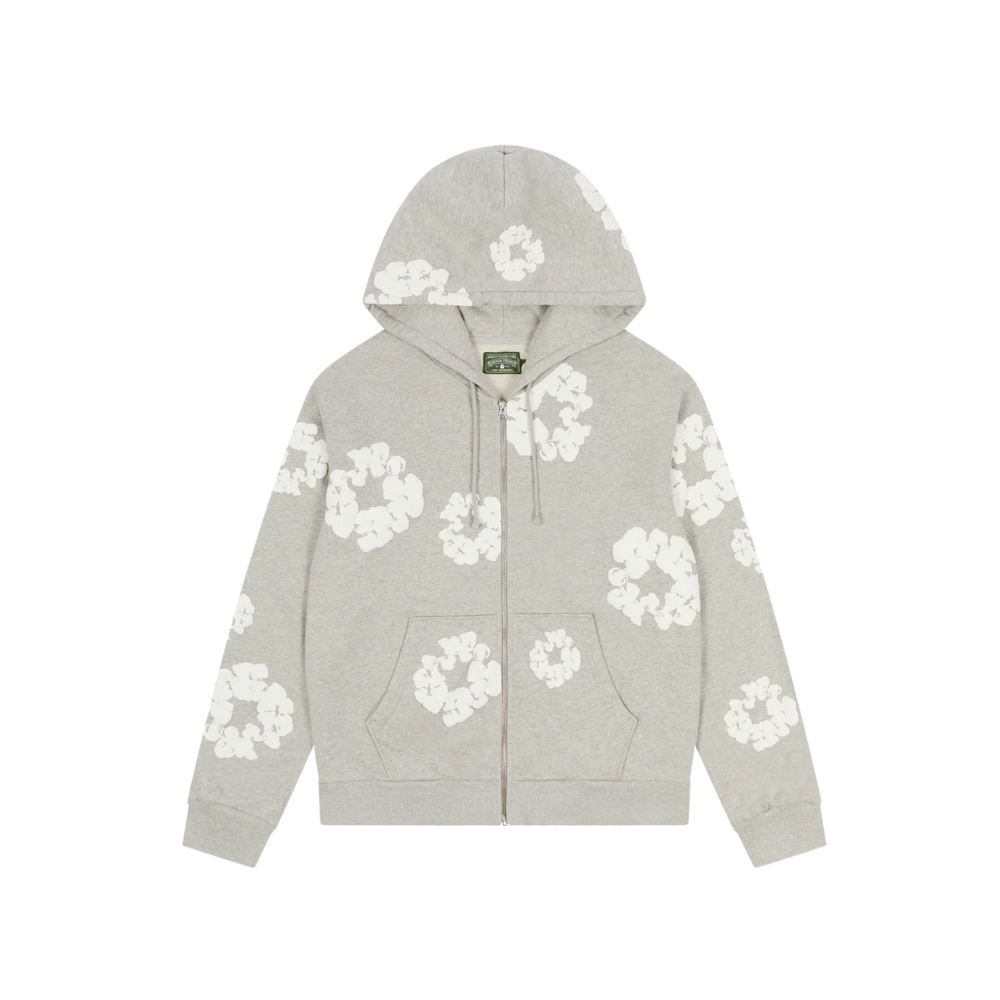 Denim Tears Cotton Wreath Zip Gray Hoodie